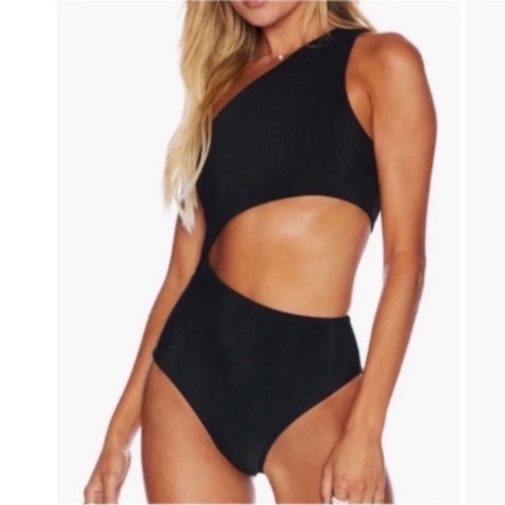 Beach Riot Celine Black One Piece One Shoulder Cutout Swimsuit Size M